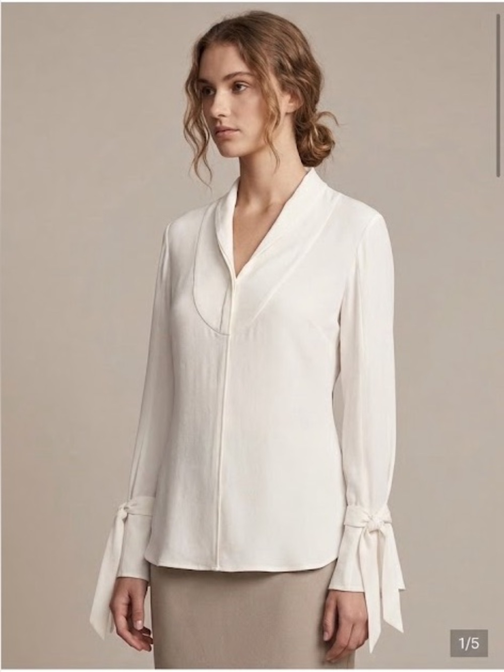 Shona Joy / ivory tuxedo crepe slit tie sleeve  blouse 8